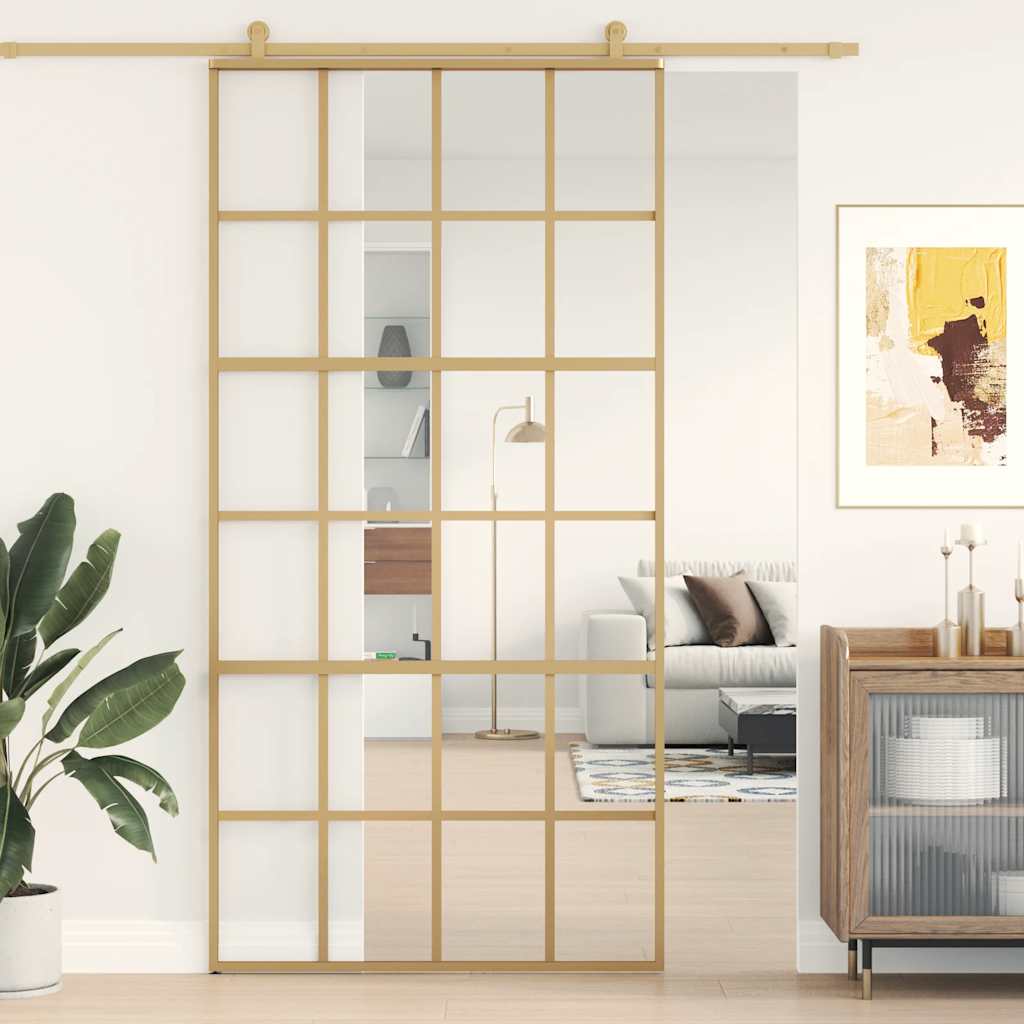 Schuifdeur 102,5x205 cm helder ESG-glas en aluminium goudkleur is nu te koop bij PeponiXL, paradijselijk wonen!