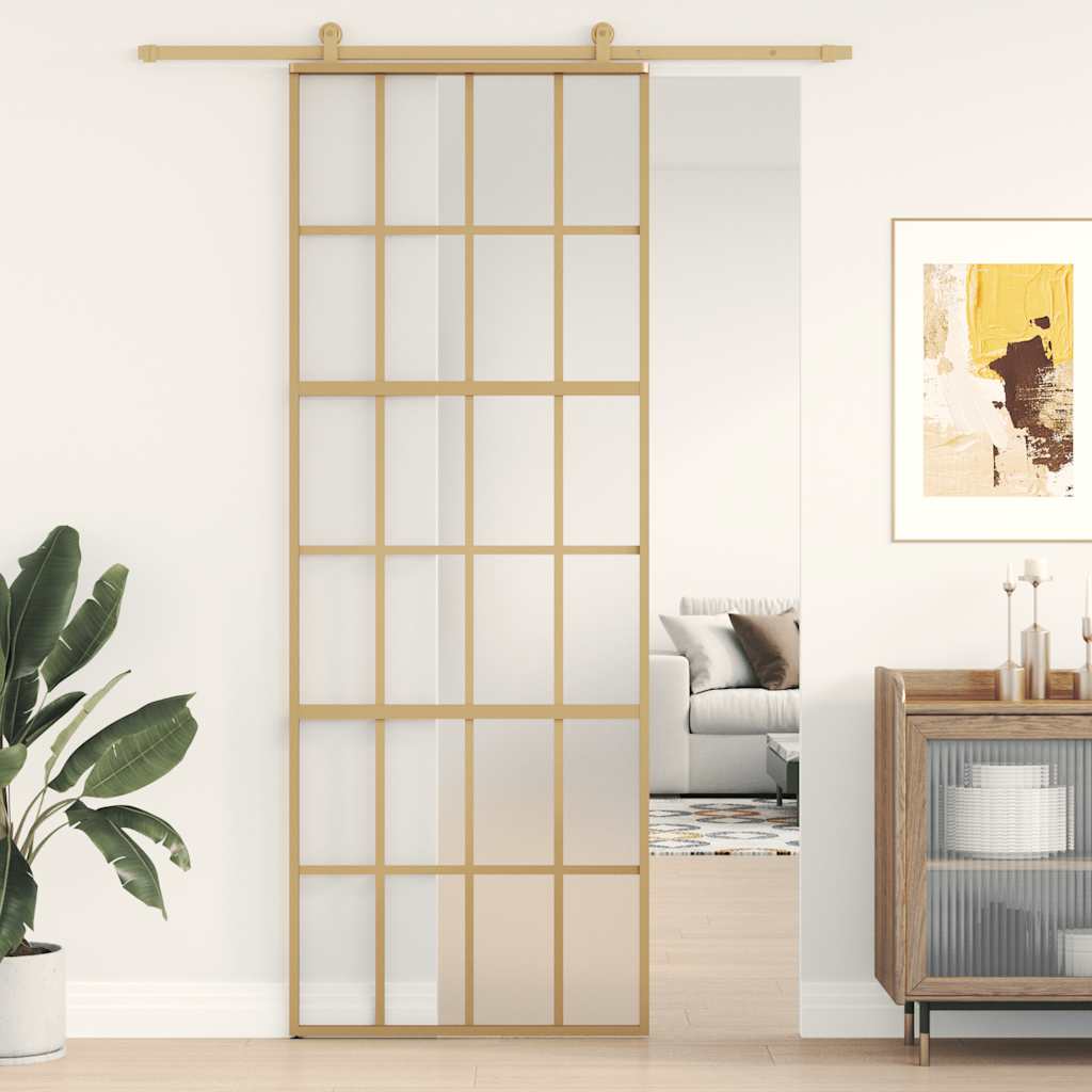 Schuifdeur 76x205 cm mat ESG-glas en aluminium goudkleurig is nu te koop bij PeponiXL, paradijselijk wonen!