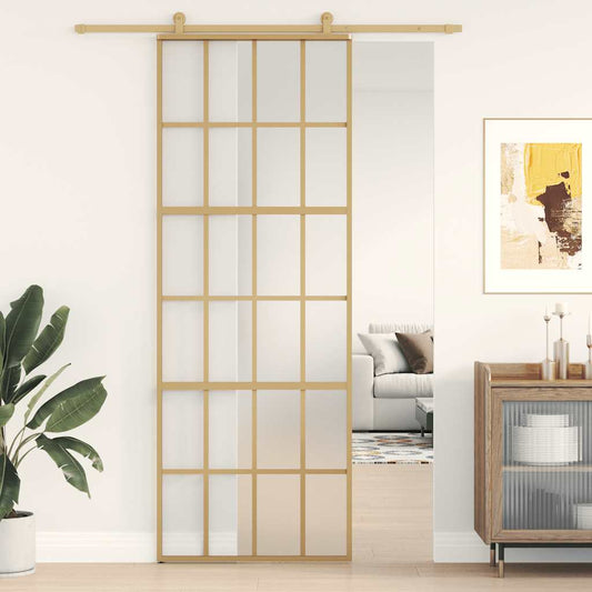 Schuifdeur 76x205 cm mat ESG-glas en aluminium goudkleurig is nu te koop bij PeponiXL, paradijselijk wonen!