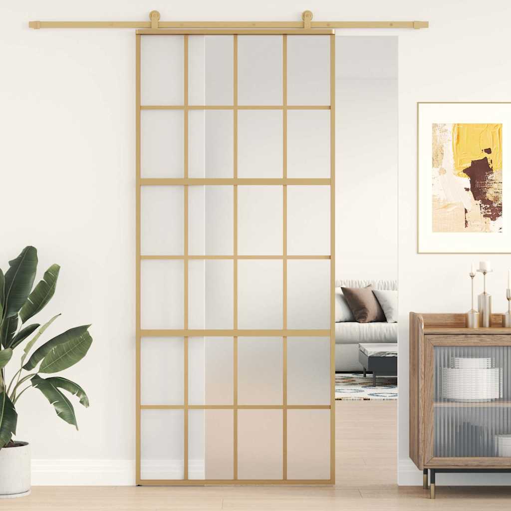 Schuifdeur 90x205 cm mat ESG-glas en aluminium goudkleurig is nu te koop bij PeponiXL, paradijselijk wonen!