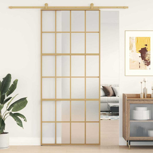 Schuifdeur 90x205 cm mat ESG-glas en aluminium goudkleurig is nu te koop bij PeponiXL, paradijselijk wonen!