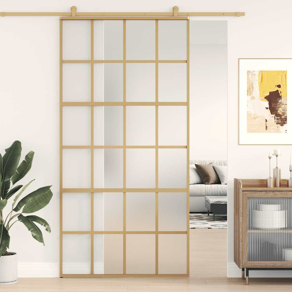 Schuifdeur 102,5x205 cm mat ESG-glas en aluminium goudkleurig is nu te koop bij PeponiXL, paradijselijk wonen!