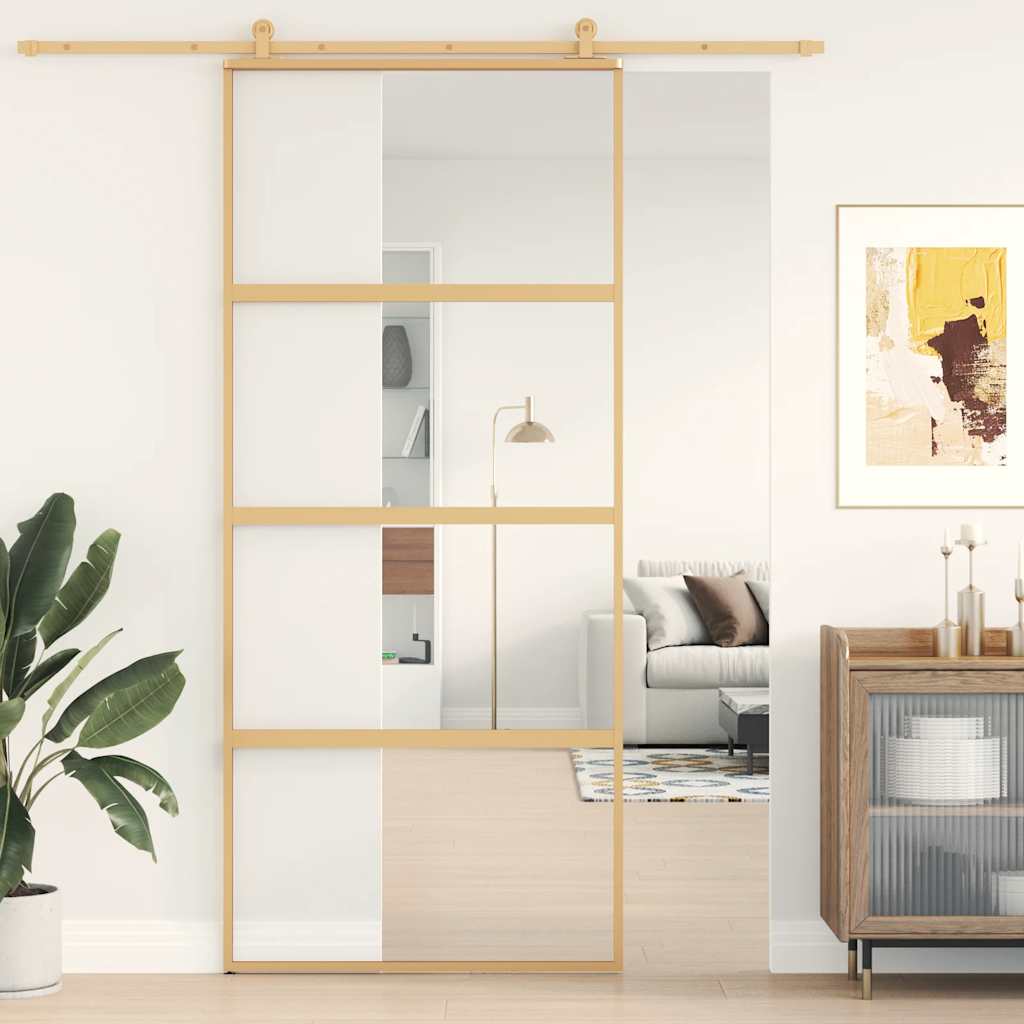 Schuifdeur 90x205 cm helder ESG-glas en aluminium goudkleurig is nu te koop bij PeponiXL, paradijselijk wonen!