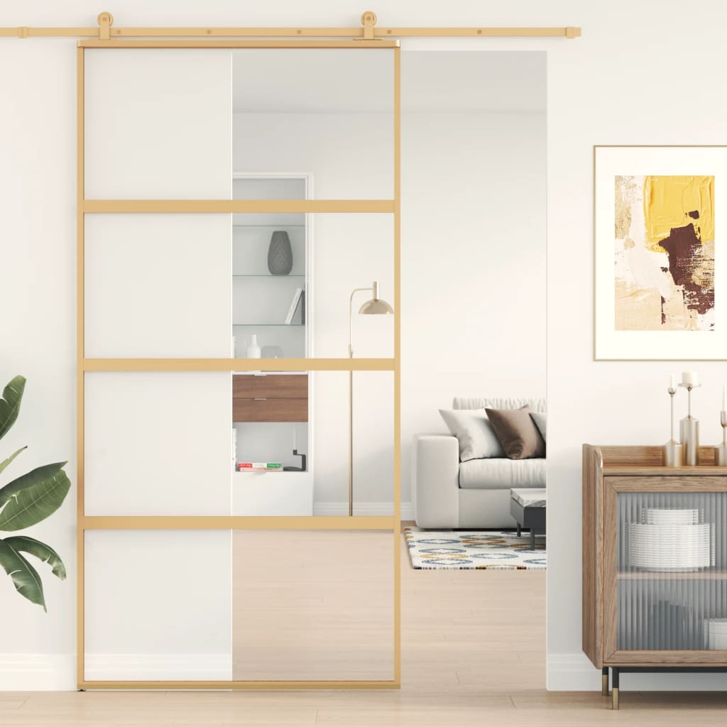 Schuifdeur 102,5x205 cm helder ESG-glas en aluminium goudkleur is nu te koop bij PeponiXL, paradijselijk wonen!