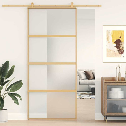 Schuifdeur 90x205 cm mat ESG-glas en aluminium goudkleurig is nu te koop bij PeponiXL, paradijselijk wonen!