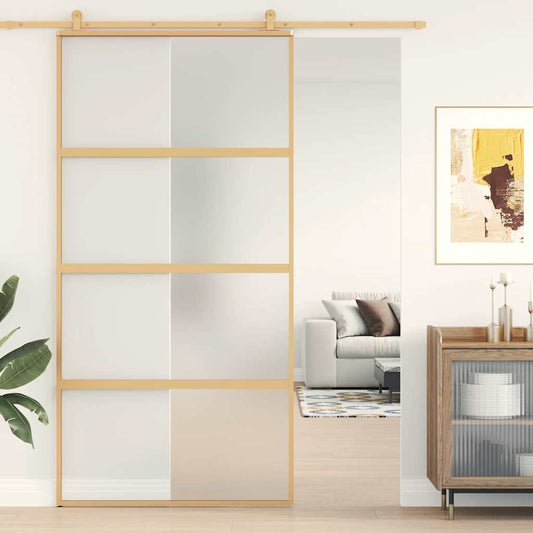 Schuifdeur 102,5x205 cm mat ESG-glas en aluminium goudkleurig is nu te koop bij PeponiXL, paradijselijk wonen!