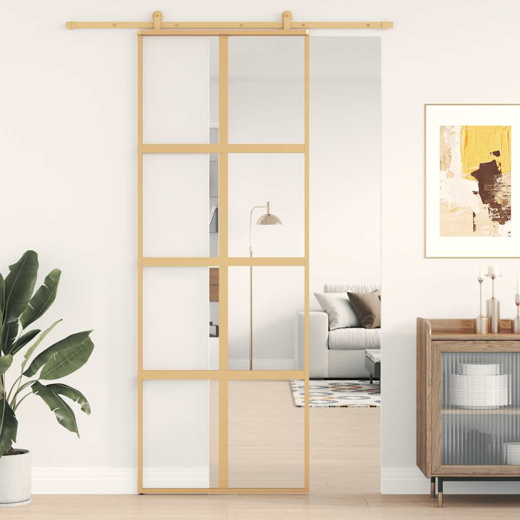 Schuifdeur 76x205 cm helder ESG-glas en aluminium goudkleurig is nu te koop bij PeponiXL, paradijselijk wonen!