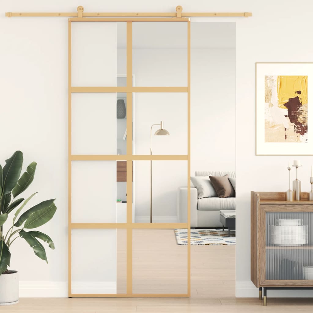 Schuifdeur 90x205 cm helder ESG-glas en aluminium goudkleurig is nu te koop bij PeponiXL, paradijselijk wonen!