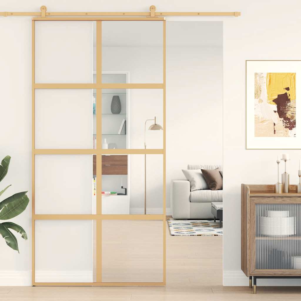 Schuifdeur 102,5x205 cm helder ESG-glas en aluminium goudkleur is nu te koop bij PeponiXL, paradijselijk wonen!