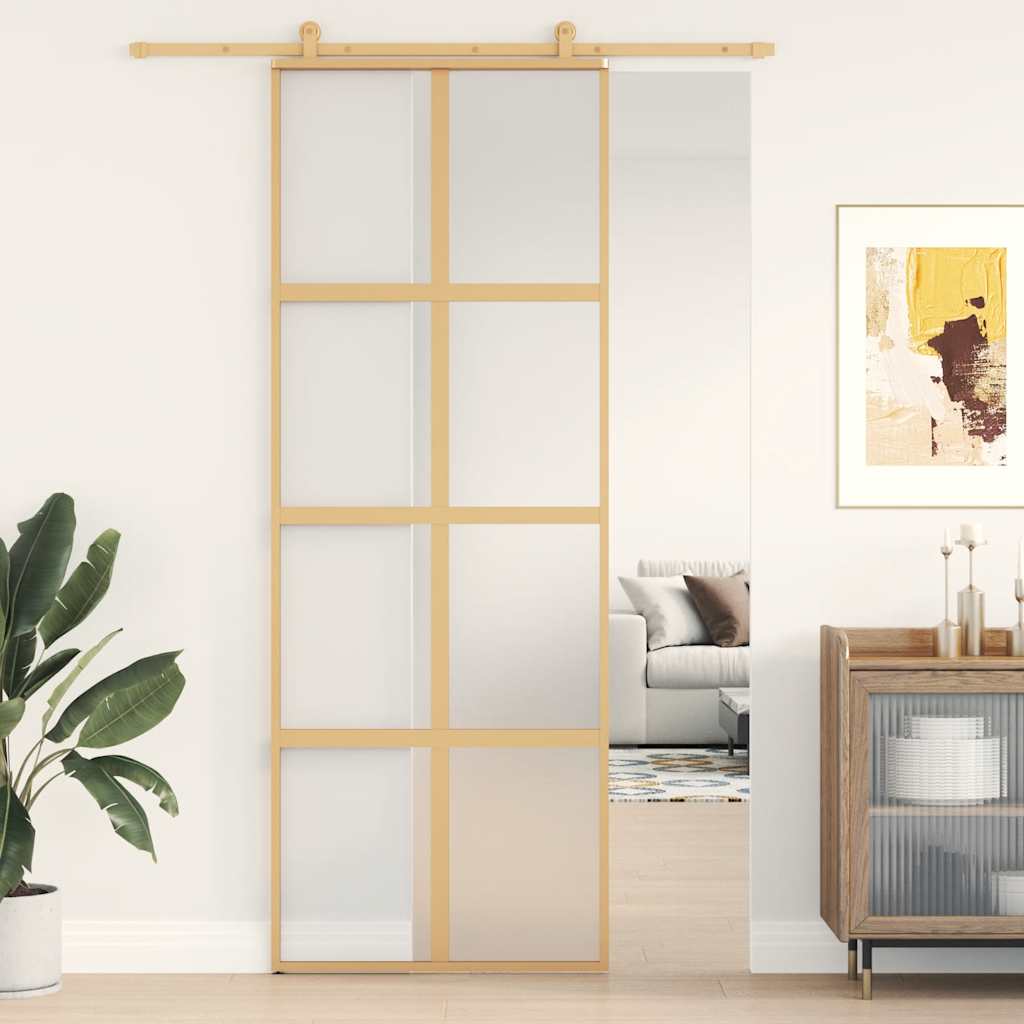 Schuifdeur 76x205 cm mat ESG-glas en aluminium goudkleurig is nu te koop bij PeponiXL, paradijselijk wonen!