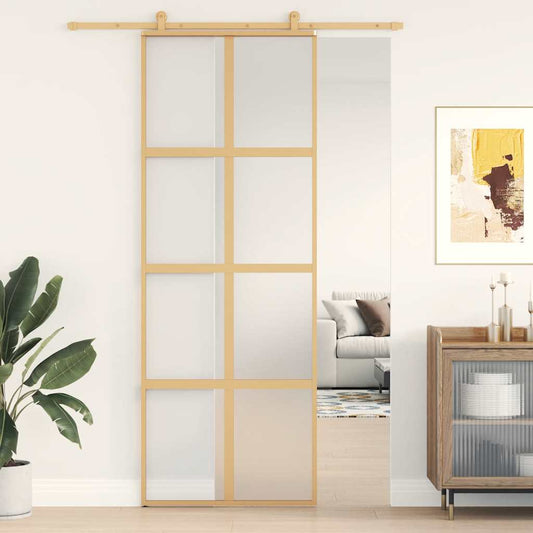 Schuifdeur 76x205 cm mat ESG-glas en aluminium goudkleurig is nu te koop bij PeponiXL, paradijselijk wonen!