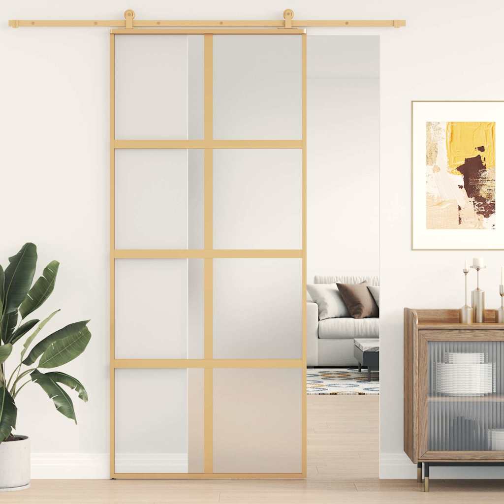 Schuifdeur 90x205 cm mat ESG-glas en aluminium goudkleurig is nu te koop bij PeponiXL, paradijselijk wonen!