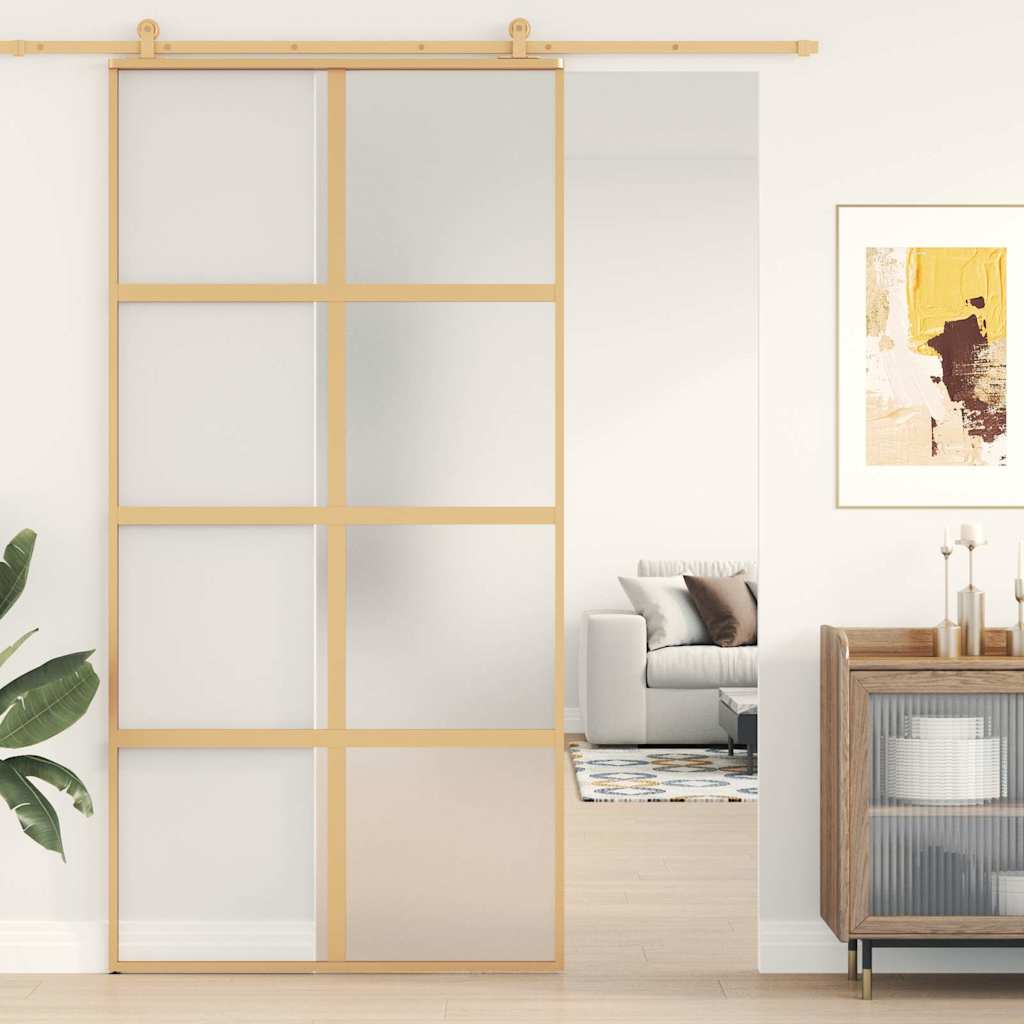 Schuifdeur 102,5x205 cm mat ESG-glas en aluminium goudkleurig is nu te koop bij PeponiXL, paradijselijk wonen!