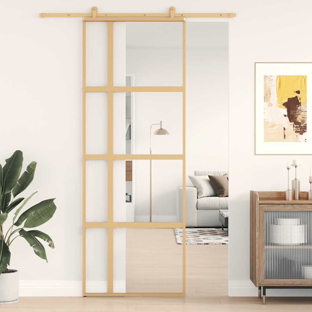 Schuifdeur 76x205 cm helder ESG-glas en aluminium goudkleurig is nu te koop bij PeponiXL, paradijselijk wonen!