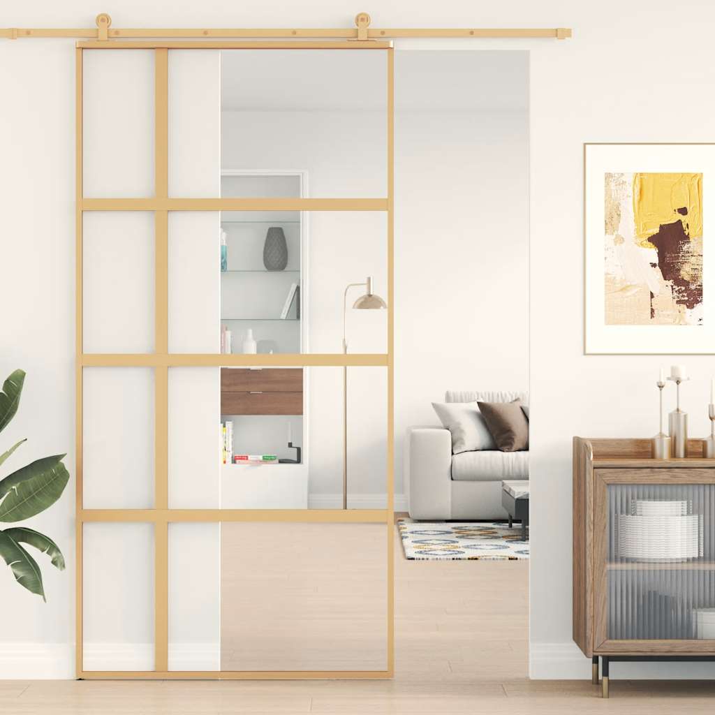 Schuifdeur 102,5x205 cm helder ESG-glas en aluminium goudkleur is nu te koop bij PeponiXL, paradijselijk wonen!