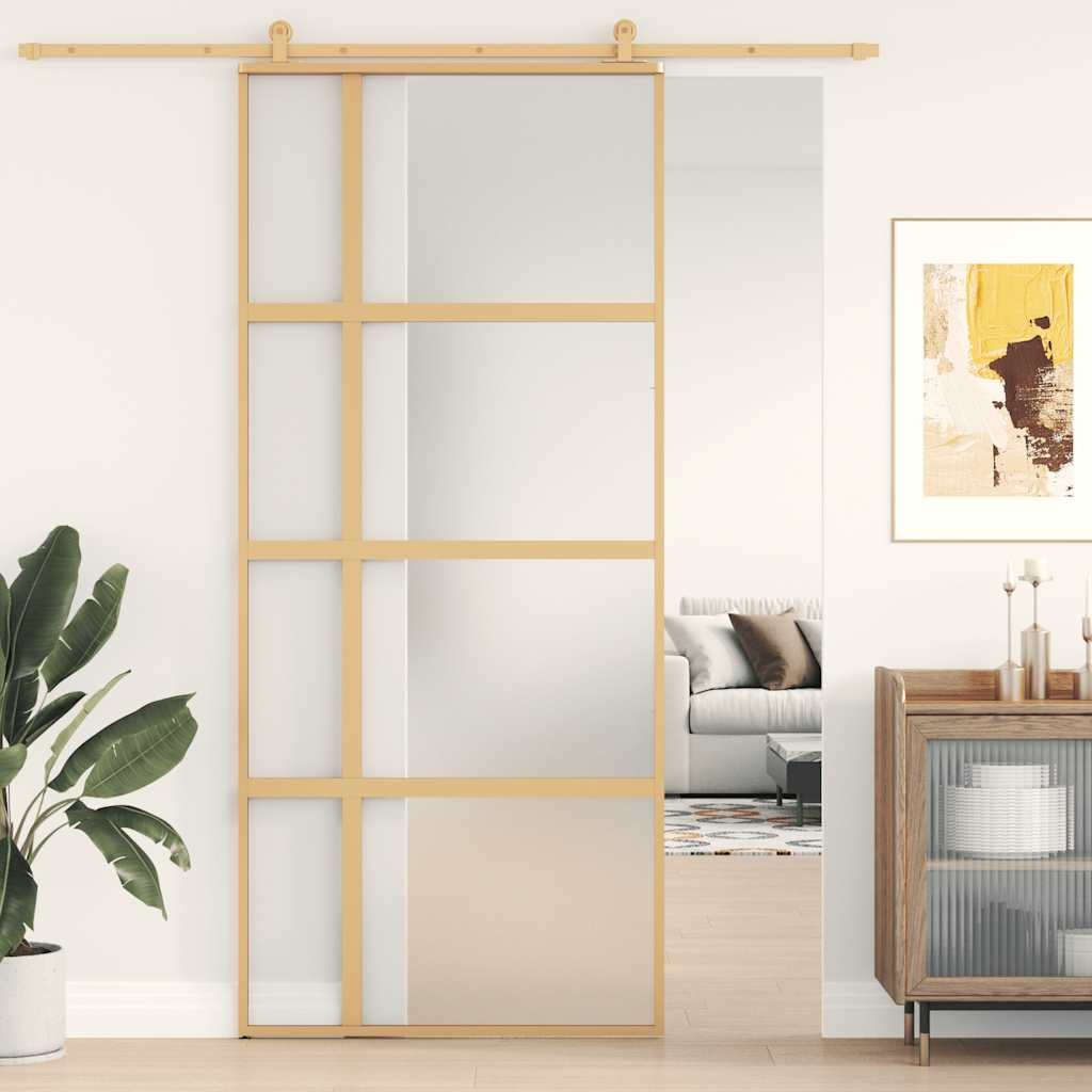 Schuifdeur 90x205 cm mat ESG-glas en aluminium goudkleurig is nu te koop bij PeponiXL, paradijselijk wonen!