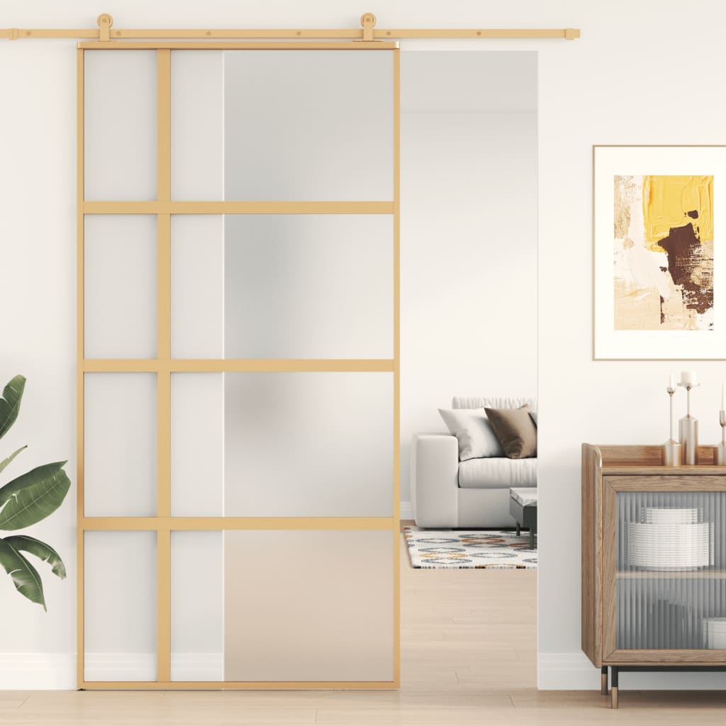 Schuifdeur 102,5x205 cm mat ESG-glas en aluminium goudkleurig is nu te koop bij PeponiXL, paradijselijk wonen!