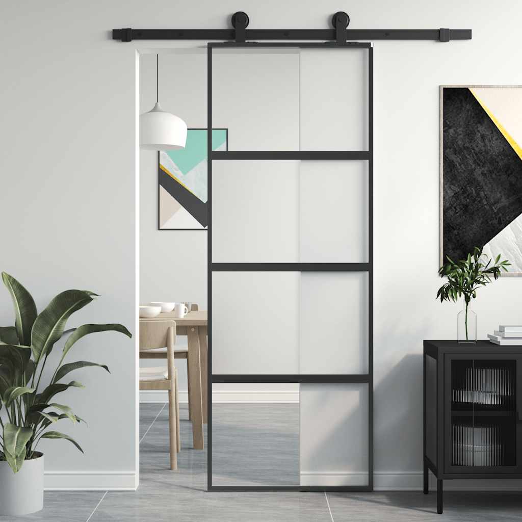 Schuifdeur 76x205 cm gehard glas en aluminium zwart is nu te koop bij PeponiXL, paradijselijk wonen!