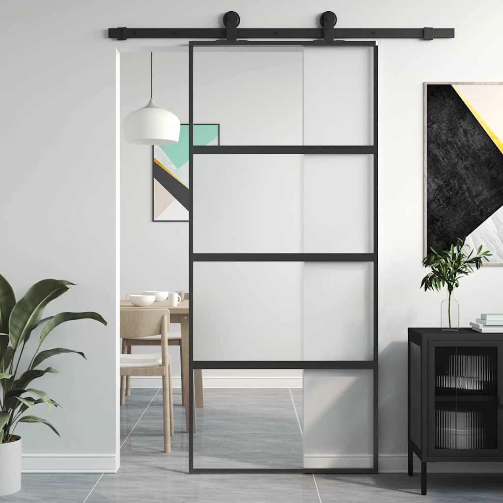 Schuifdeur 90x205 cm gehard glas en aluminium zwart is nu te koop bij PeponiXL, paradijselijk wonen!