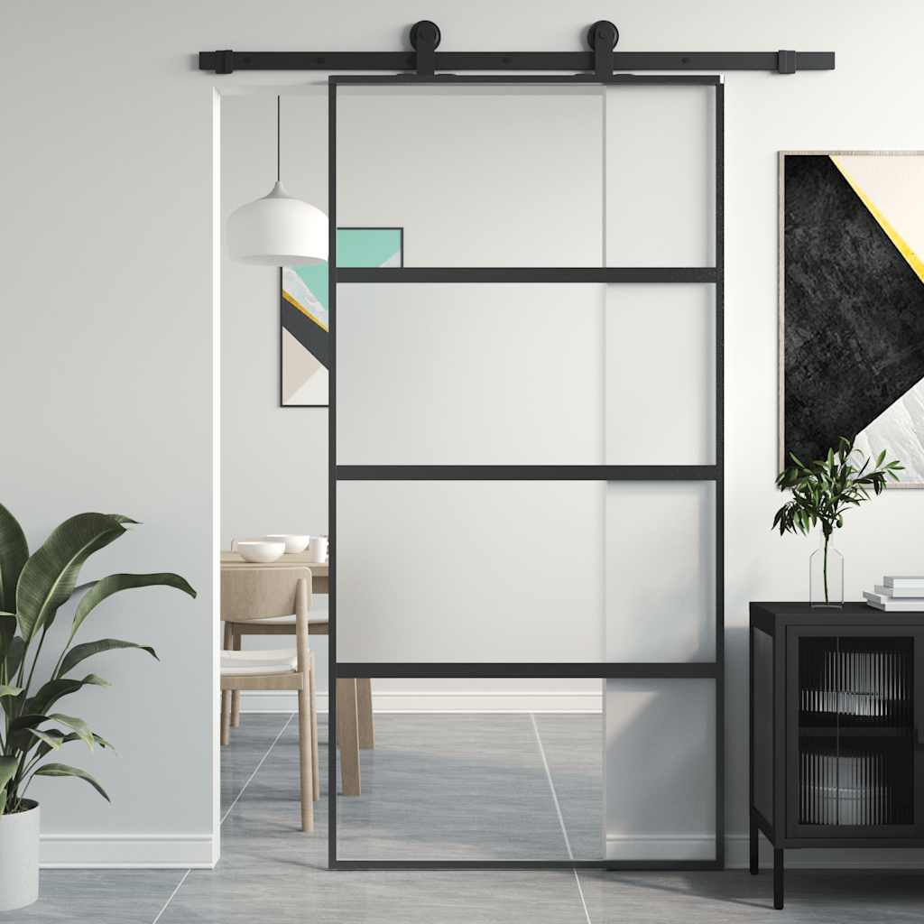 Schuifdeur 102,5x205 cm gehard glas en aluminium zwart is nu te koop bij PeponiXL, paradijselijk wonen!