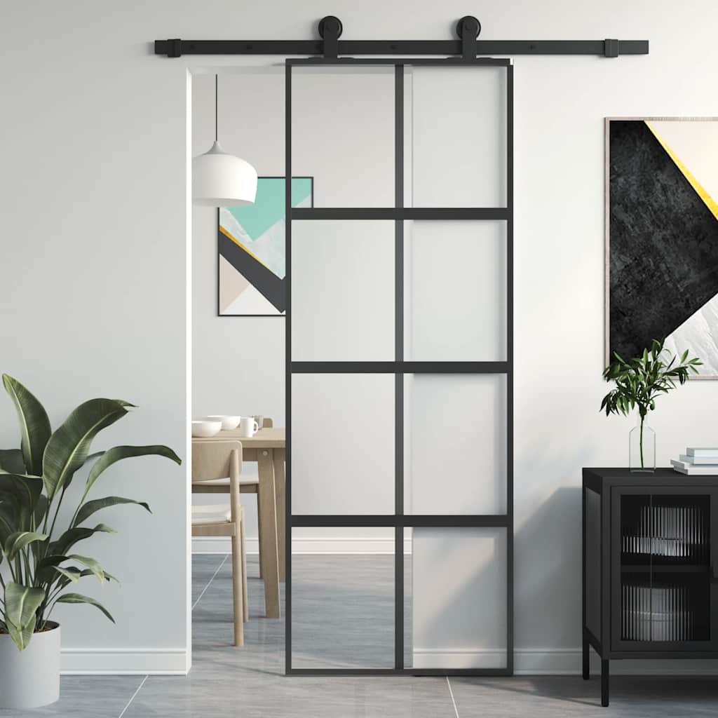 Schuifdeur 76x205 cm gehard glas en aluminium zwart is nu te koop bij PeponiXL, paradijselijk wonen!