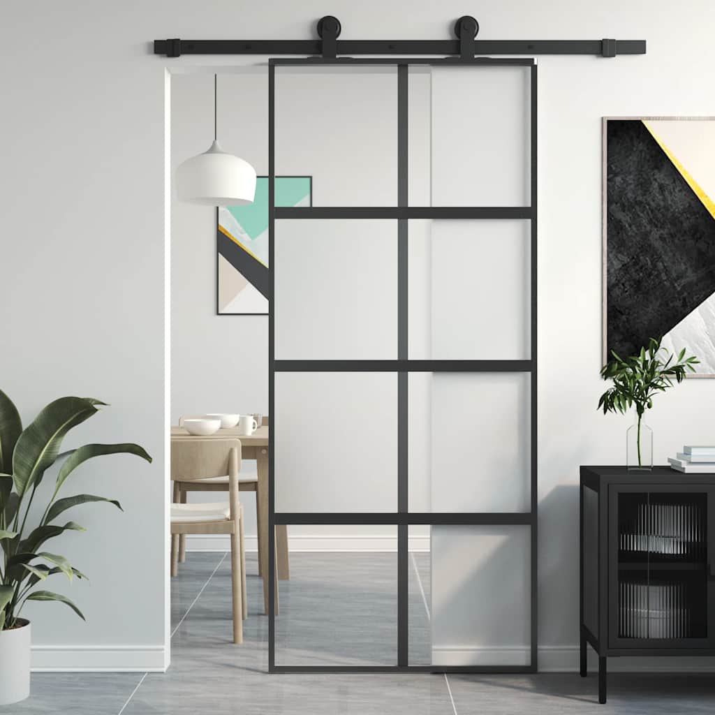 Schuifdeur 90x205 cm gehard glas en aluminium zwart is nu te koop bij PeponiXL, paradijselijk wonen!