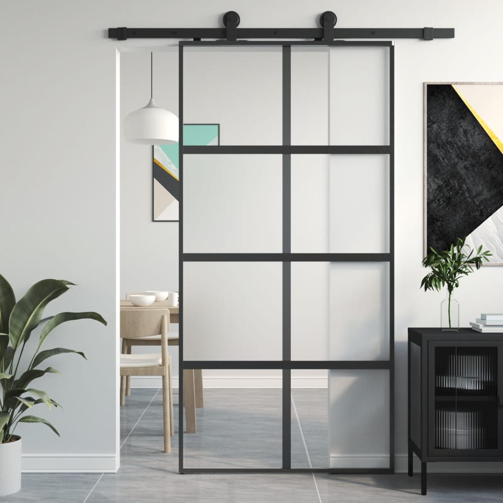 Schuifdeur 102,5x205 cm gehard glas en aluminium zwart is nu te koop bij PeponiXL, paradijselijk wonen!