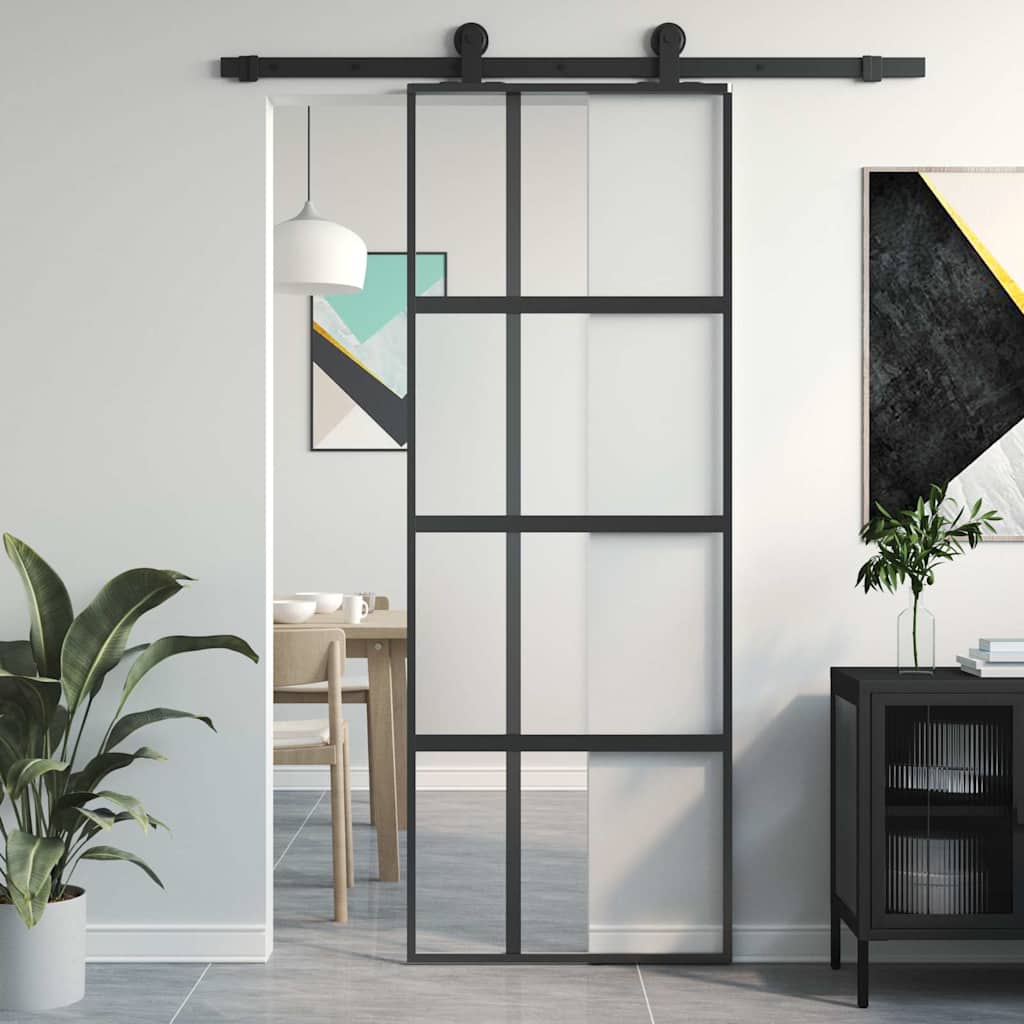 Schuifdeur 76x205 cm gehard glas en aluminium zwart is nu te koop bij PeponiXL, paradijselijk wonen!