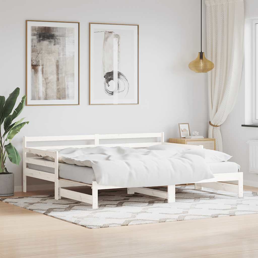 Slaapbank met onderschuifbed 90x190 cm massief grenenhout wit is nu te koop bij PeponiXL, paradijselijk wonen!