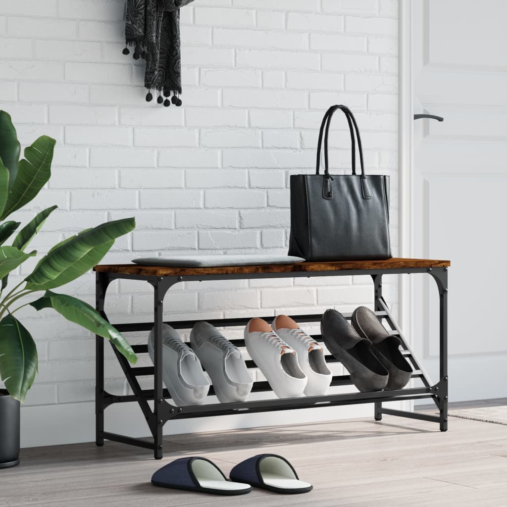 Schoenenrek 90x30x45 cm bewerkt hout gerookt eikenkleurig is nu te koop bij PeponiXL, paradijselijk wonen!