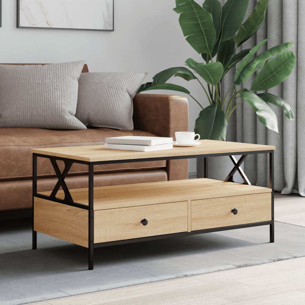 Salontafel 100x51x45 cm bewerkt hout sonoma eikenkleurig is nu te koop bij PeponiXL, paradijselijk wonen!
