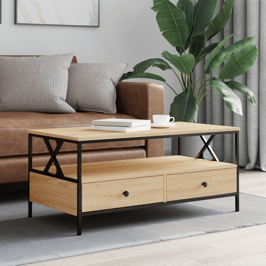 Salontafel 100x51x45 cm bewerkt hout sonoma eikenkleurig is nu te koop bij PeponiXL, paradijselijk wonen!