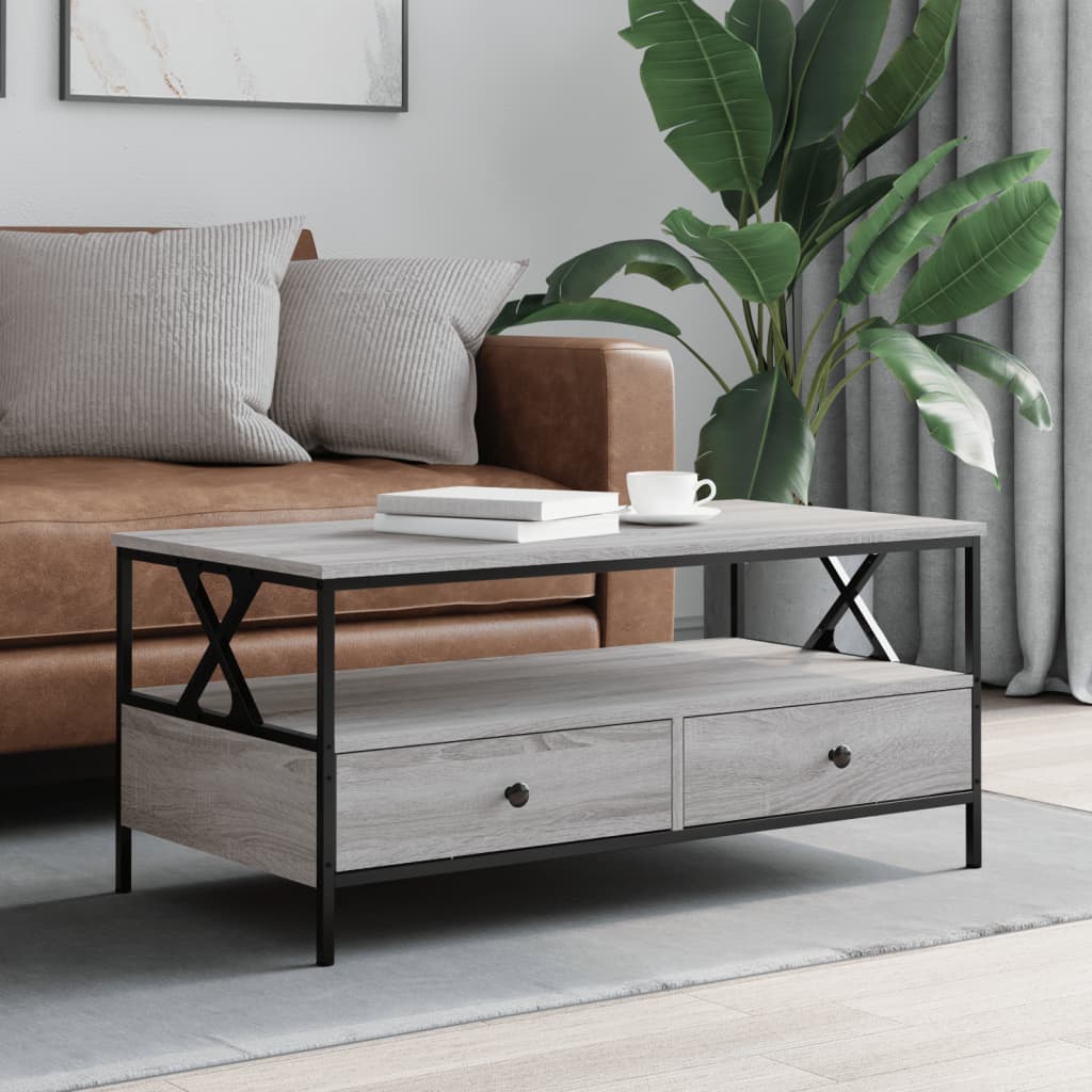 Salontafel 100x51x45 cm bewerkt hout grijs sonoma eiken is nu te koop bij PeponiXL, paradijselijk wonen!