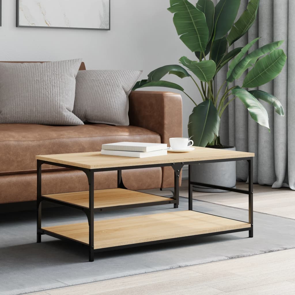 Salontafel 90x49x40 cm bewerkt hout sonoma eikenkleurig is nu te koop bij PeponiXL, paradijselijk wonen!
