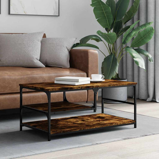 Salontafel 90x49x40 cm bewerkt hout gerookt eikenkleurig is nu te koop bij PeponiXL, paradijselijk wonen!