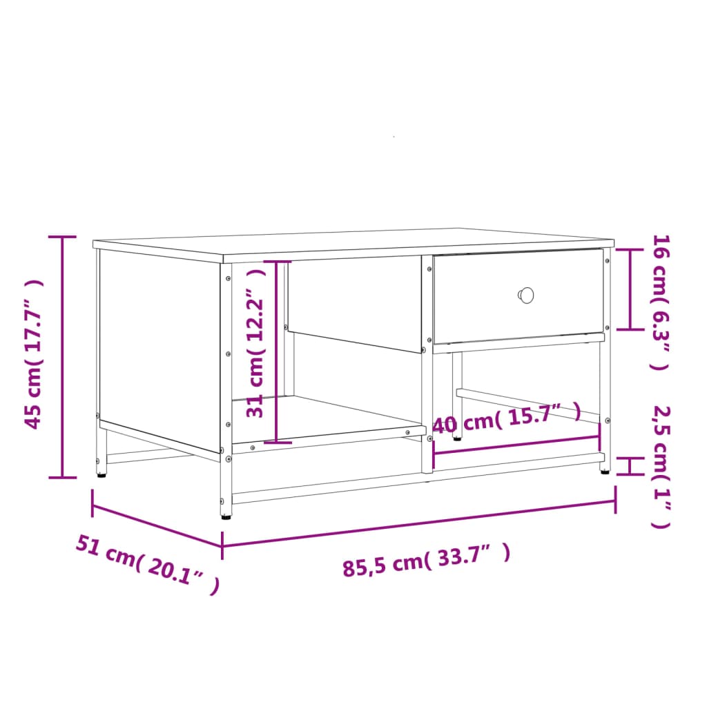 Salontafel 85,5x51x45 cm bewerkt hout zwart is nu te koop bij PeponiXL, paradijselijk wonen!