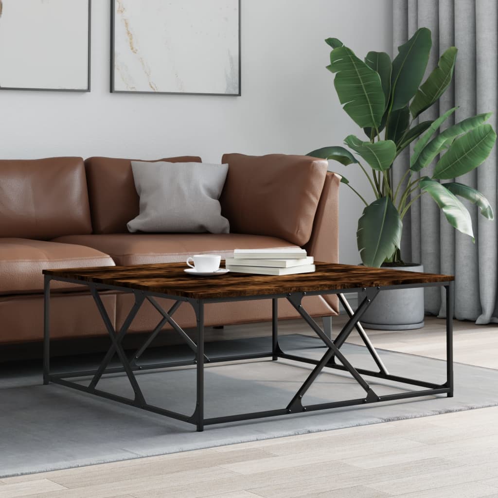 Salontafel 100x100x40 cm bewerkt hout gerookt eikenkleurig is nu te koop bij PeponiXL, paradijselijk wonen!