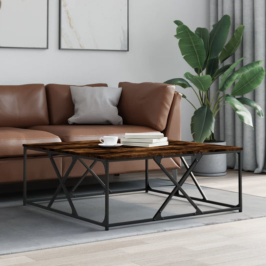 Salontafel 100x100x40 cm bewerkt hout gerookt eikenkleurig is nu te koop bij PeponiXL, paradijselijk wonen!