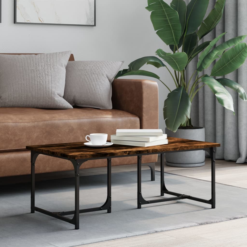 Salontafel 90x50x35 cm bewerkt hout gerookt eikenkleurig is nu te koop bij PeponiXL, paradijselijk wonen!