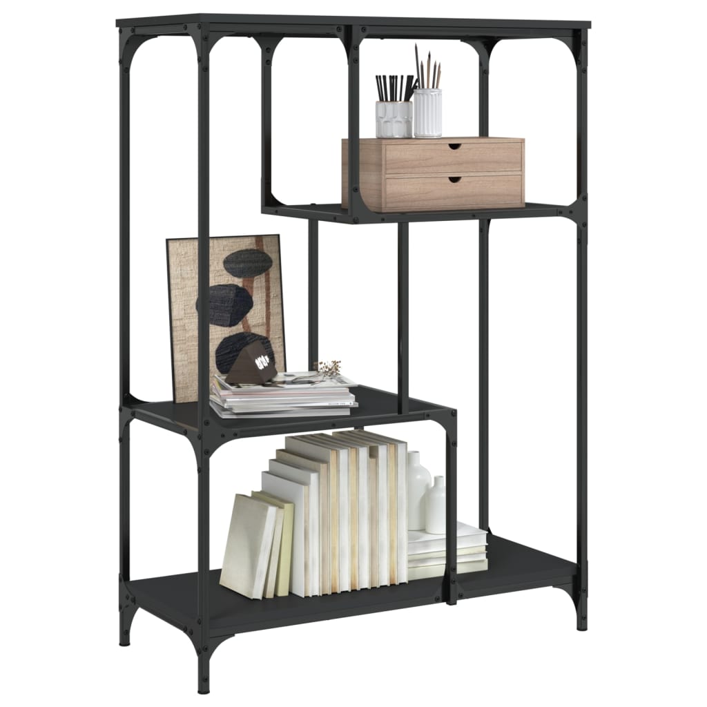 Boekenrek 81x36x115 cm bewerkt hout en staal zwart is nu te koop bij PeponiXL, paradijselijk wonen!