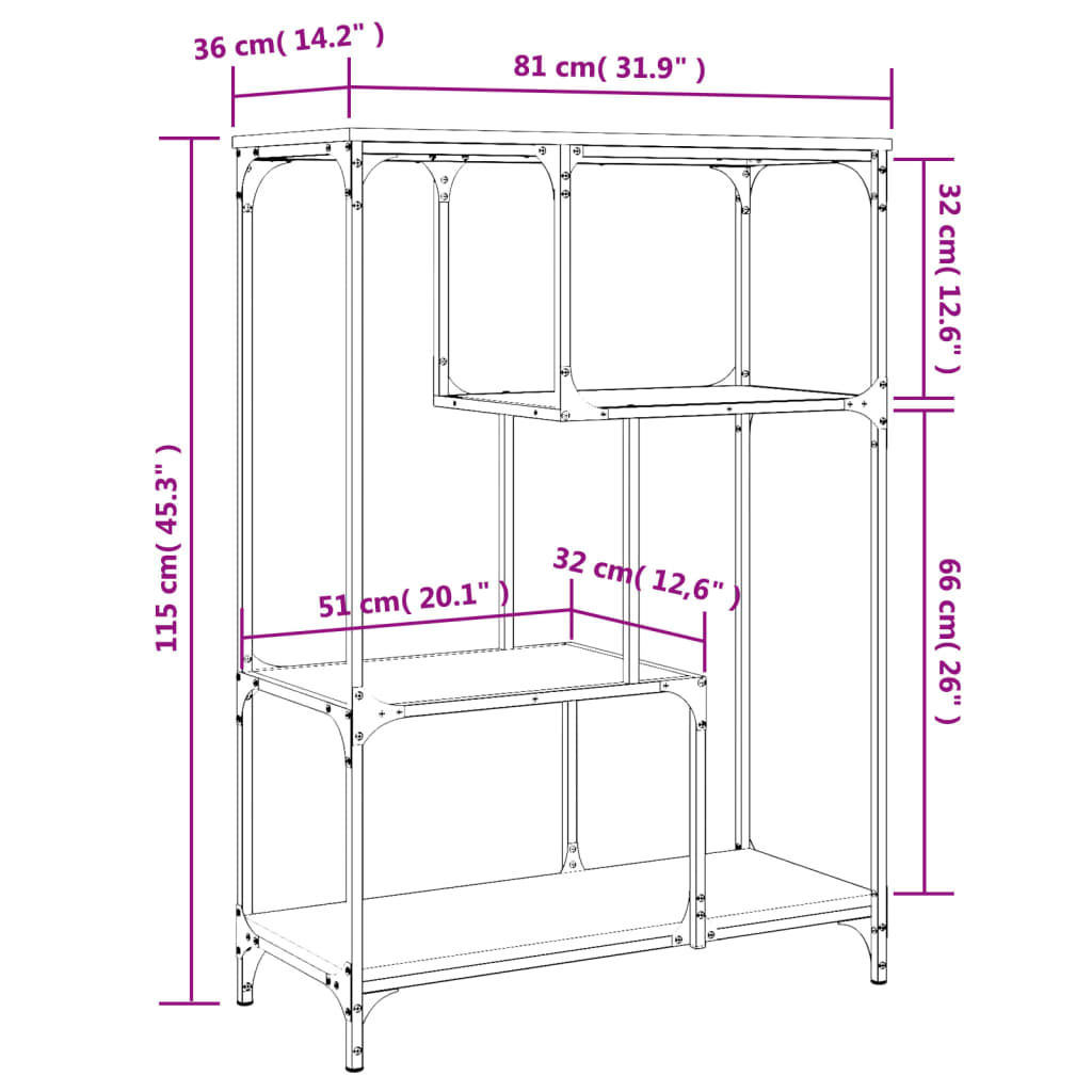Boekenrek 81x36x115 cm bewerkt hout en staal zwart is nu te koop bij PeponiXL, paradijselijk wonen!