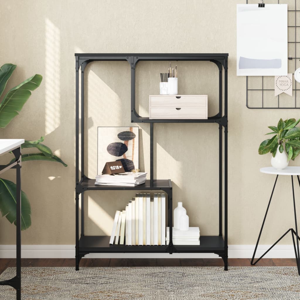 Boekenrek 81x36x115 cm bewerkt hout en staal zwart is nu te koop bij PeponiXL, paradijselijk wonen!