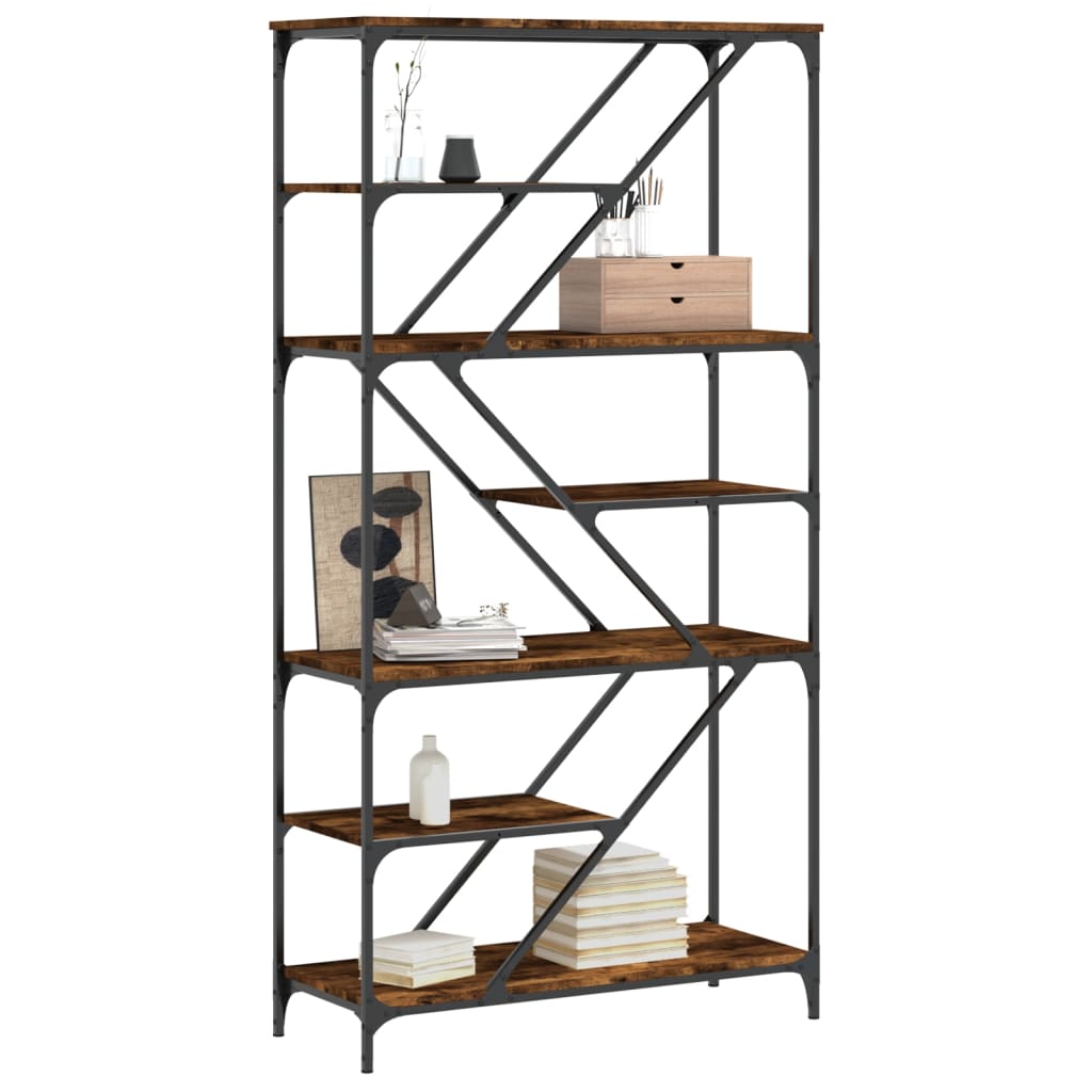 Boekenrek 91x36x176 cm bewerkt hout en staal gerookt eikenkleur is nu te koop bij PeponiXL, paradijselijk wonen!