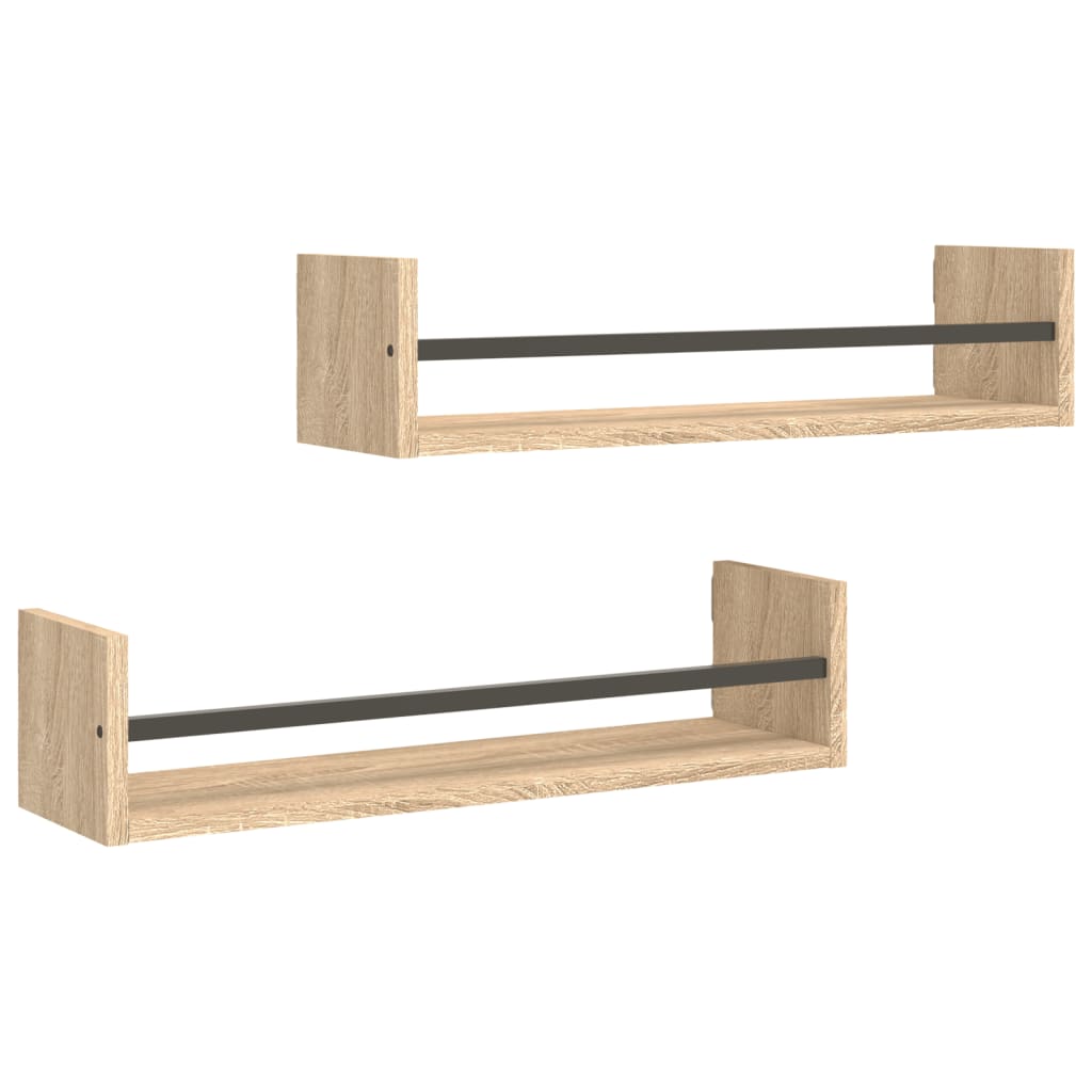 Wandschappen met stangen 2 st 60x16x14 cm sonoma eikenkleurig is nu te koop bij PeponiXL, paradijselijk wonen!