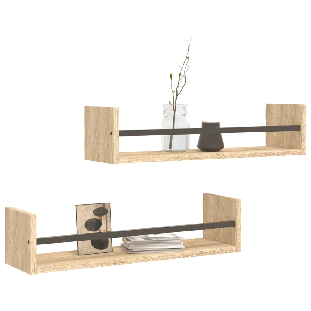Wandschappen met stangen 2 st 60x16x14 cm sonoma eikenkleurig is nu te koop bij PeponiXL, paradijselijk wonen!