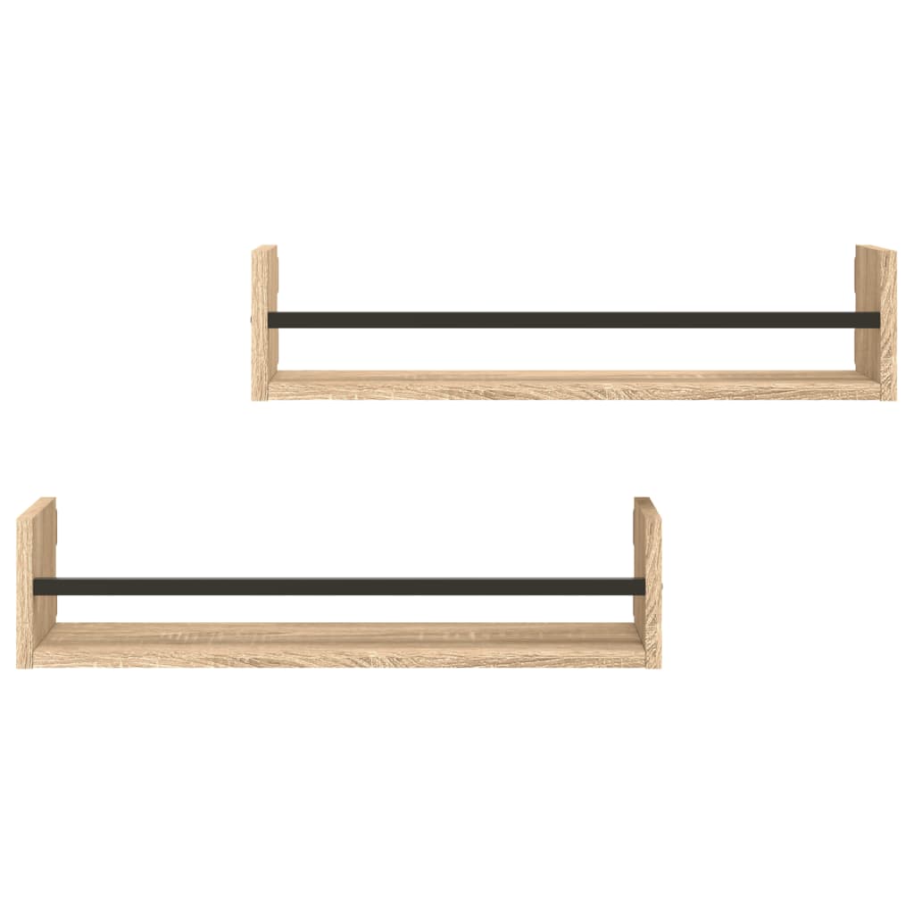 Wandschappen met stangen 2 st 60x16x14 cm sonoma eikenkleurig is nu te koop bij PeponiXL, paradijselijk wonen!