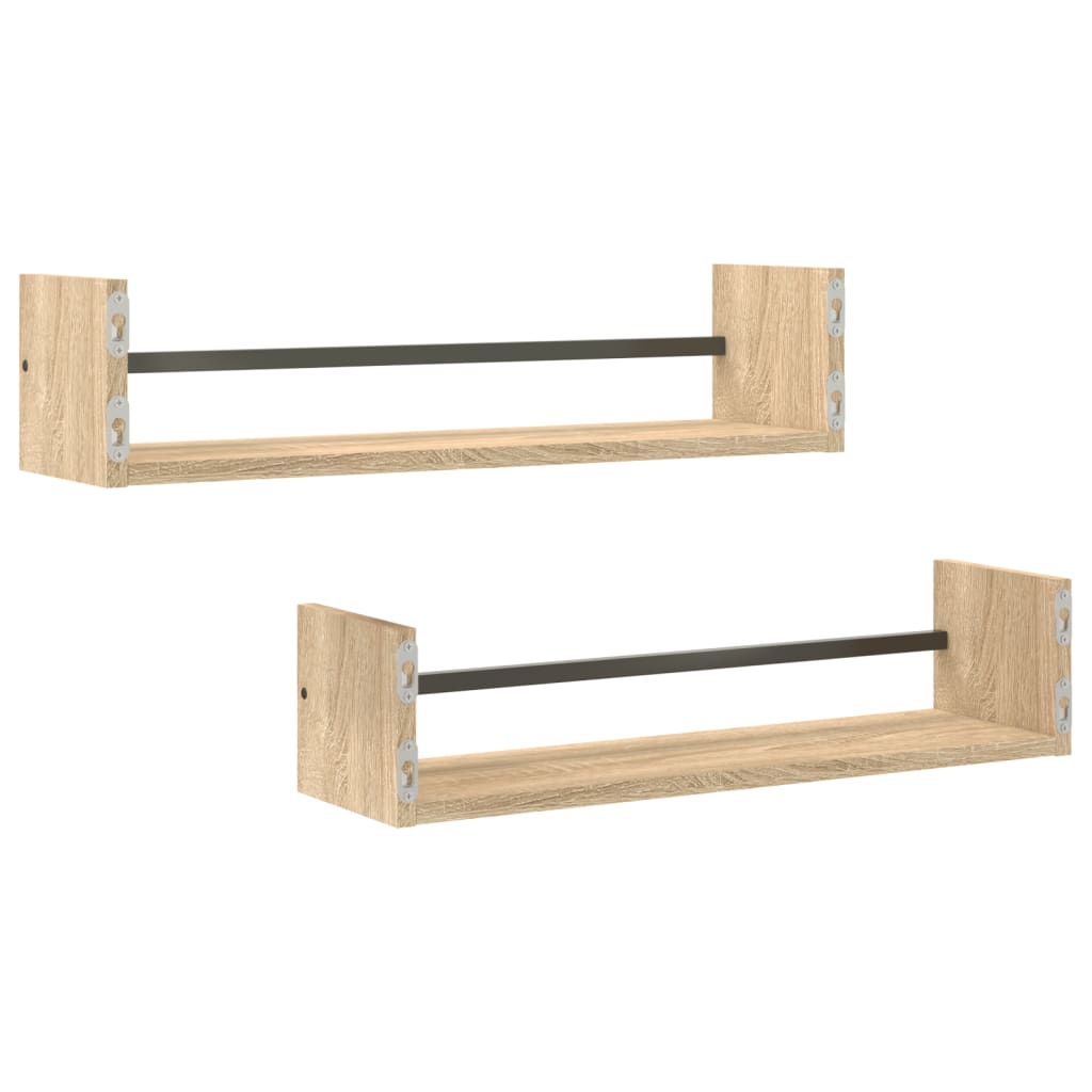 Wandschappen met stangen 2 st 60x16x14 cm sonoma eikenkleurig is nu te koop bij PeponiXL, paradijselijk wonen!
