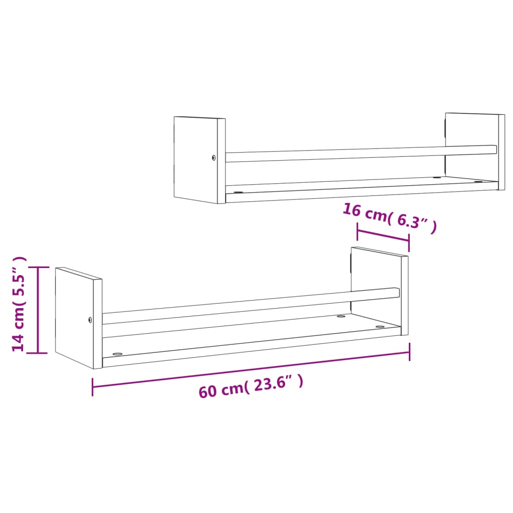 Wandschappen met stangen 2 st 60x16x14 cm sonoma eikenkleurig is nu te koop bij PeponiXL, paradijselijk wonen!