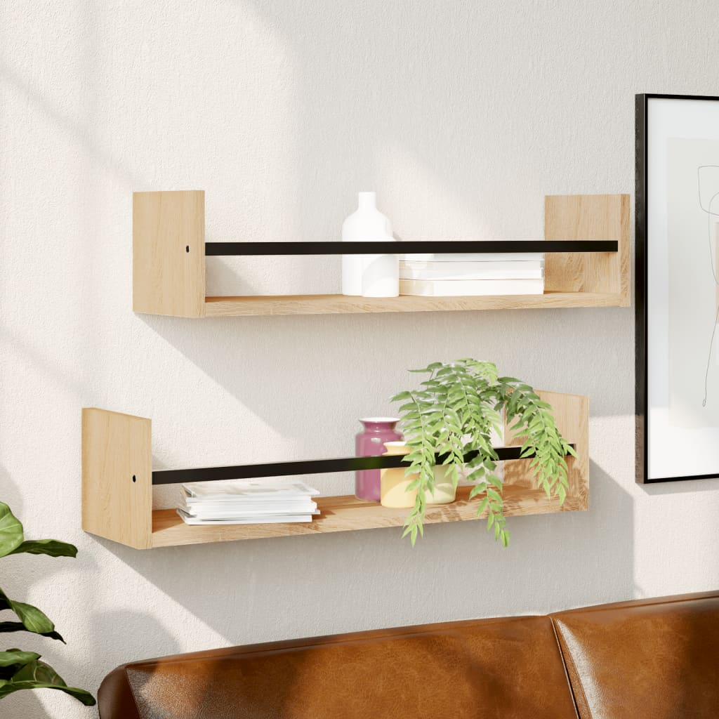 Wandschappen met stangen 2 st 60x16x14 cm sonoma eikenkleurig is nu te koop bij PeponiXL, paradijselijk wonen!