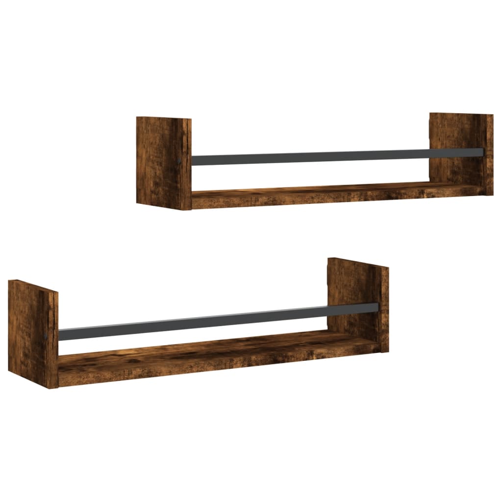 Wandschappen met stangen 2 st 60x16x14 cm gerookt eikenkleurig is nu te koop bij PeponiXL, paradijselijk wonen!